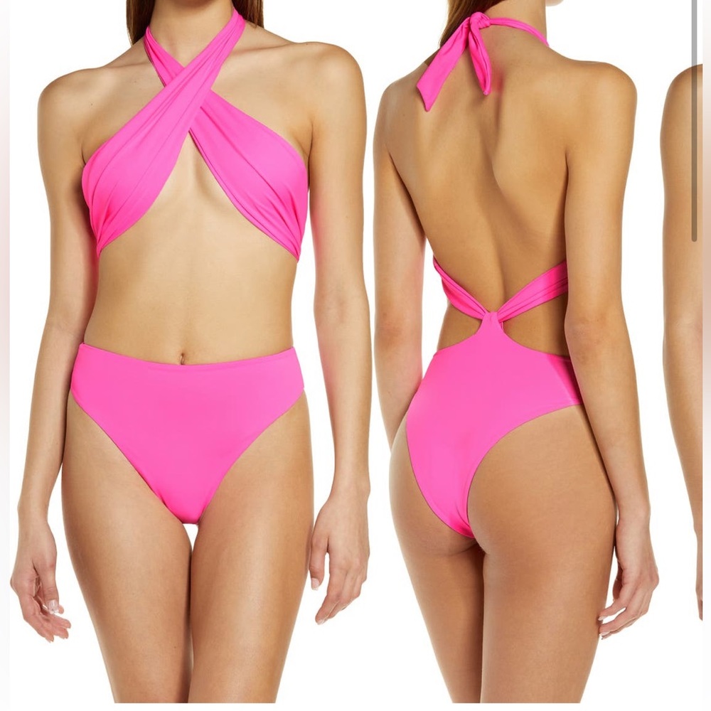 NWT {Barbie Pink 💖} Frankie’s Bikinis Dorothy Halter Cutout One Piece Swimsuit